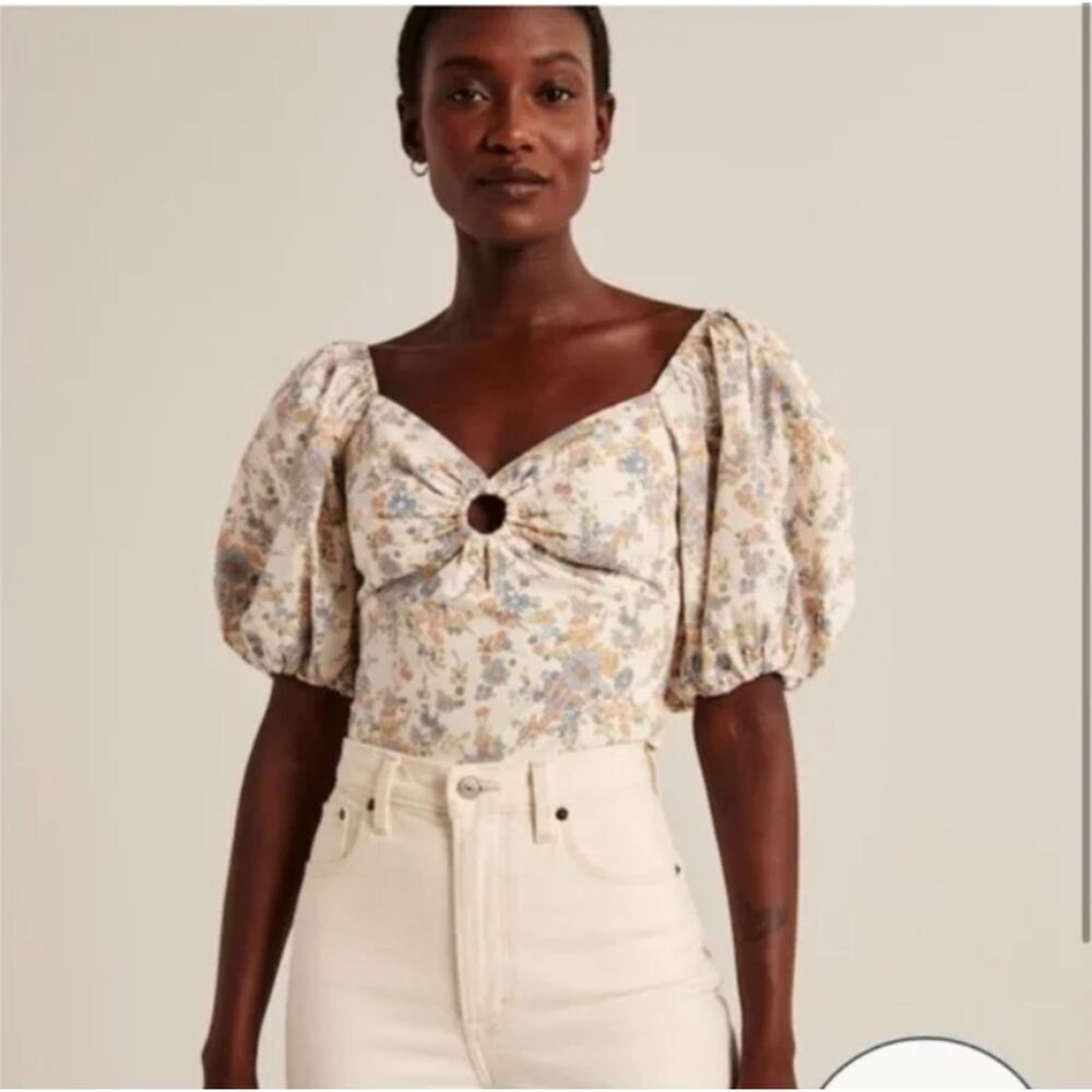 Abercrombie & Fitch Ditsy Floral Lined Puff Balloon Sleeve Crop Top - Size M